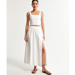 Abercrombie & Fitch White Maxi Skirt Linen Blend High-Slit Size M NWT